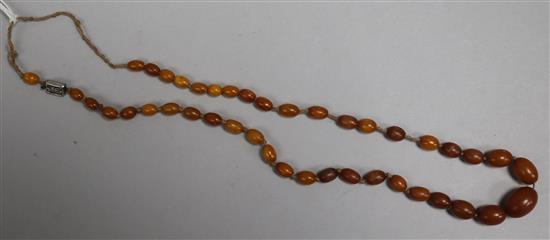 A single strand graduated amber bead necklace, gross 12 grams, 46cm.
